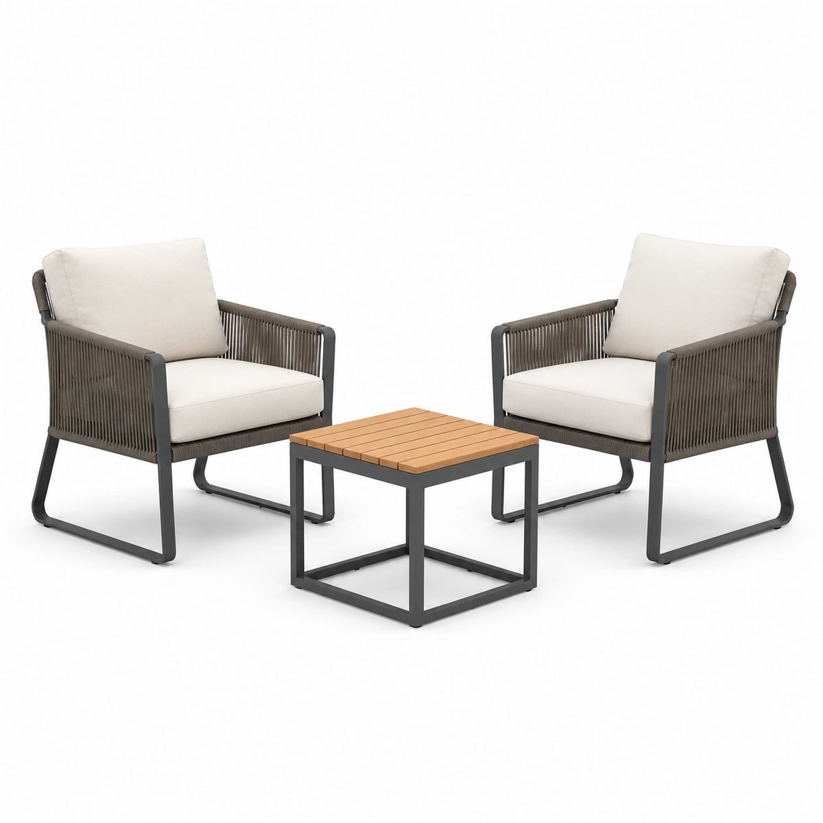 3-teiliges Gartenmöbel-Set mit 2 Sesseln 70 × 75 × 80 cm und Tisch 60 × 60 × 45 cm, Beige/Anthrazit/Hellbraun