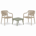 3-teiliges Gartenmöbel-Set mit 2 Sesseln und Beistelltisch, Kunststoff in Beige/Grün, Sessel 62 × 58 × 80 cm, Tisch 60 × 60 × 40 cm