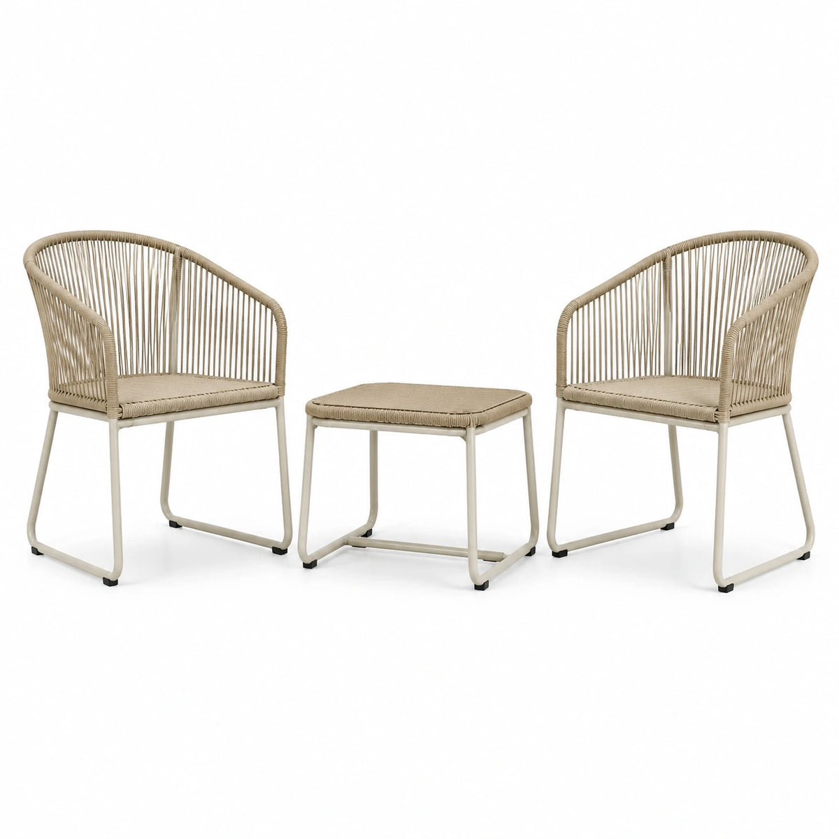 3-teiliges Balkonmöbel-Set Beige/Cremeweiß mit 2 Sesseln 58 × 60 × 80 cm und Tisch 60 × 60 × 45 cm