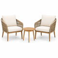 3-teiliges Gartenmöbel-Set, 2 Sessel mit Kissen und runder Tisch, Beige/Natur, Sessel 68 × 70 × 78 cm, Tisch Ø 50 × 50 cm
