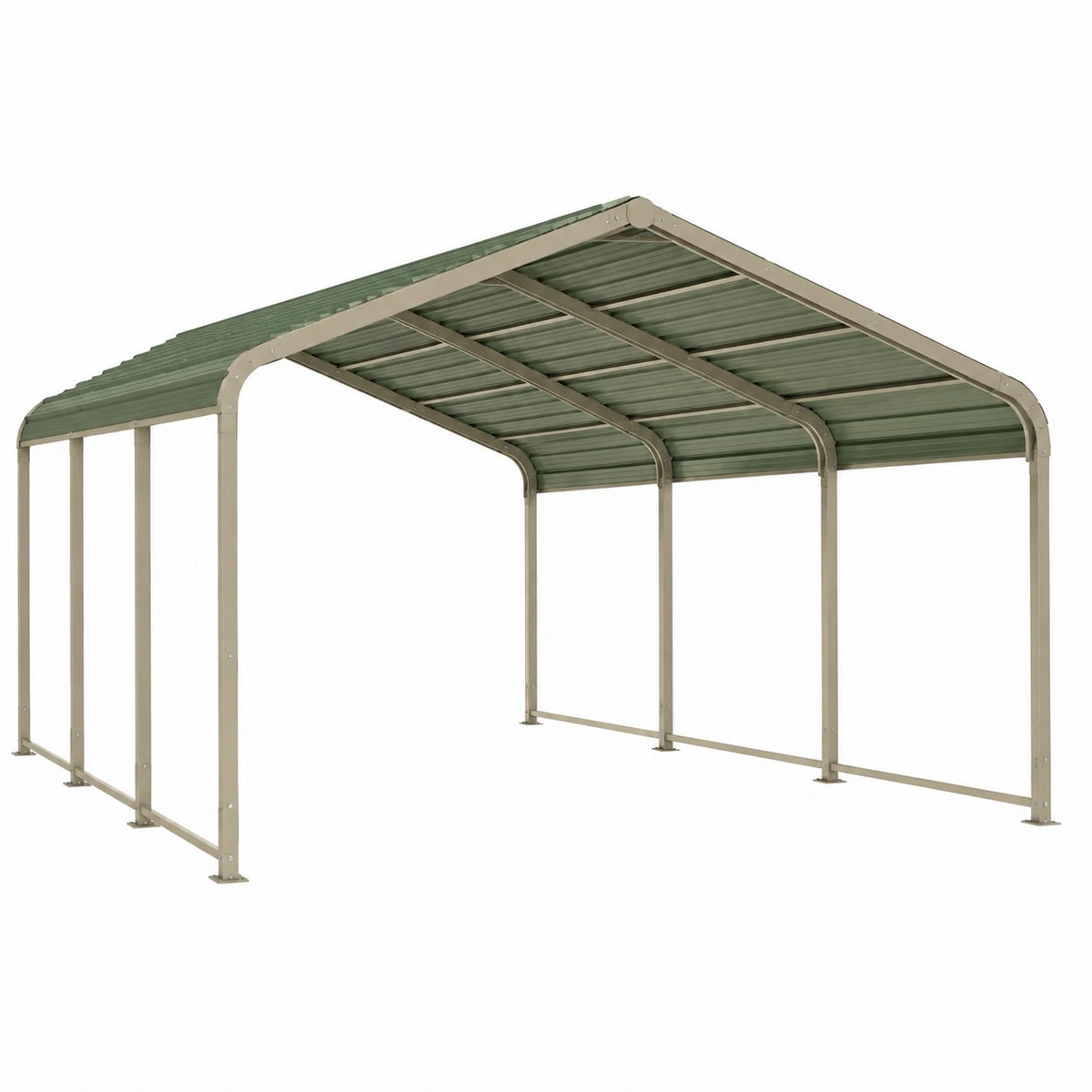 Freistehender Metall-Carport mit gewölbtem Dach, 500 × 300 × 240 cm, Grün/Beige