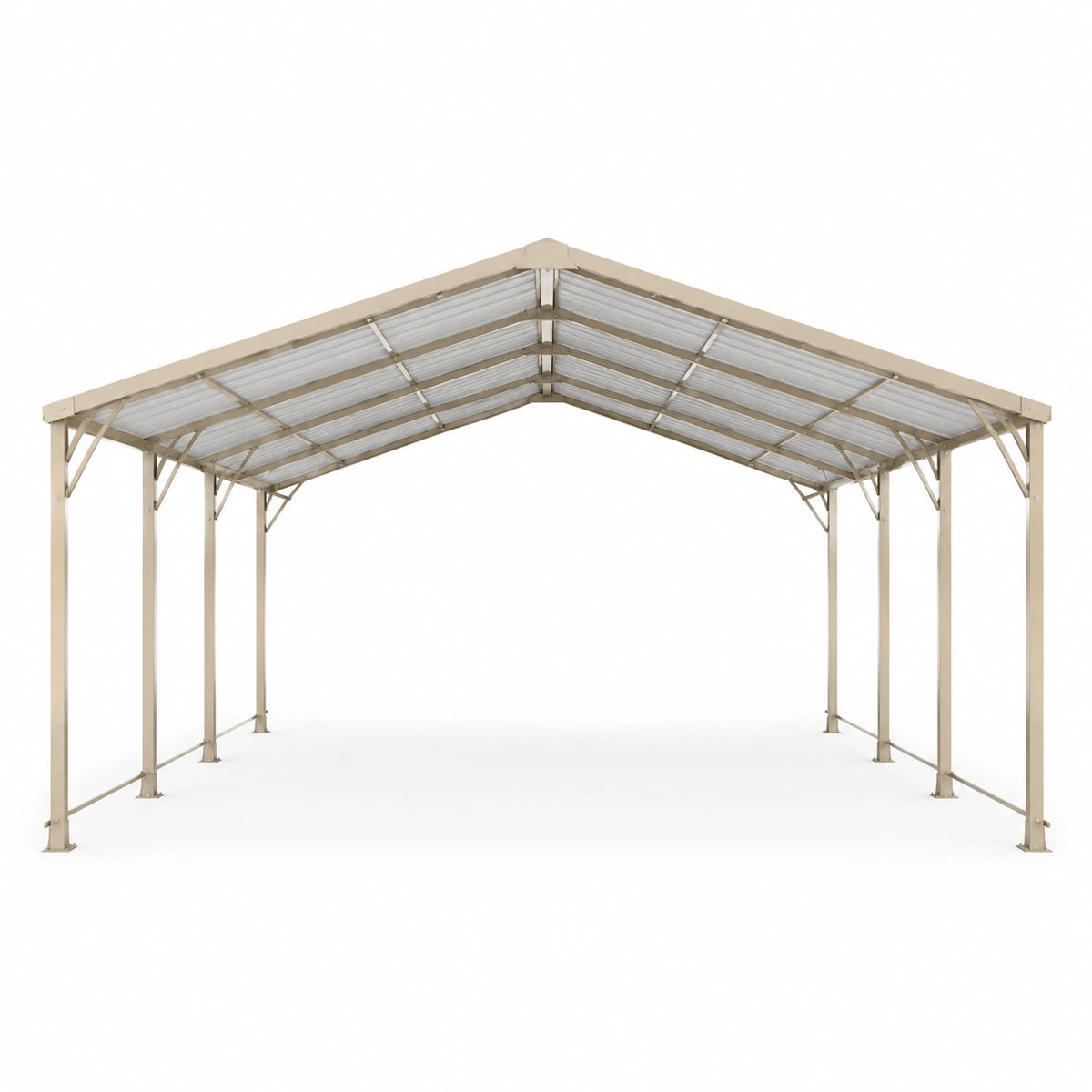 Stahl-Carport mit Polycarbonat-Satteldach, Beige/Transparent, 600 x 300 x 270 cm