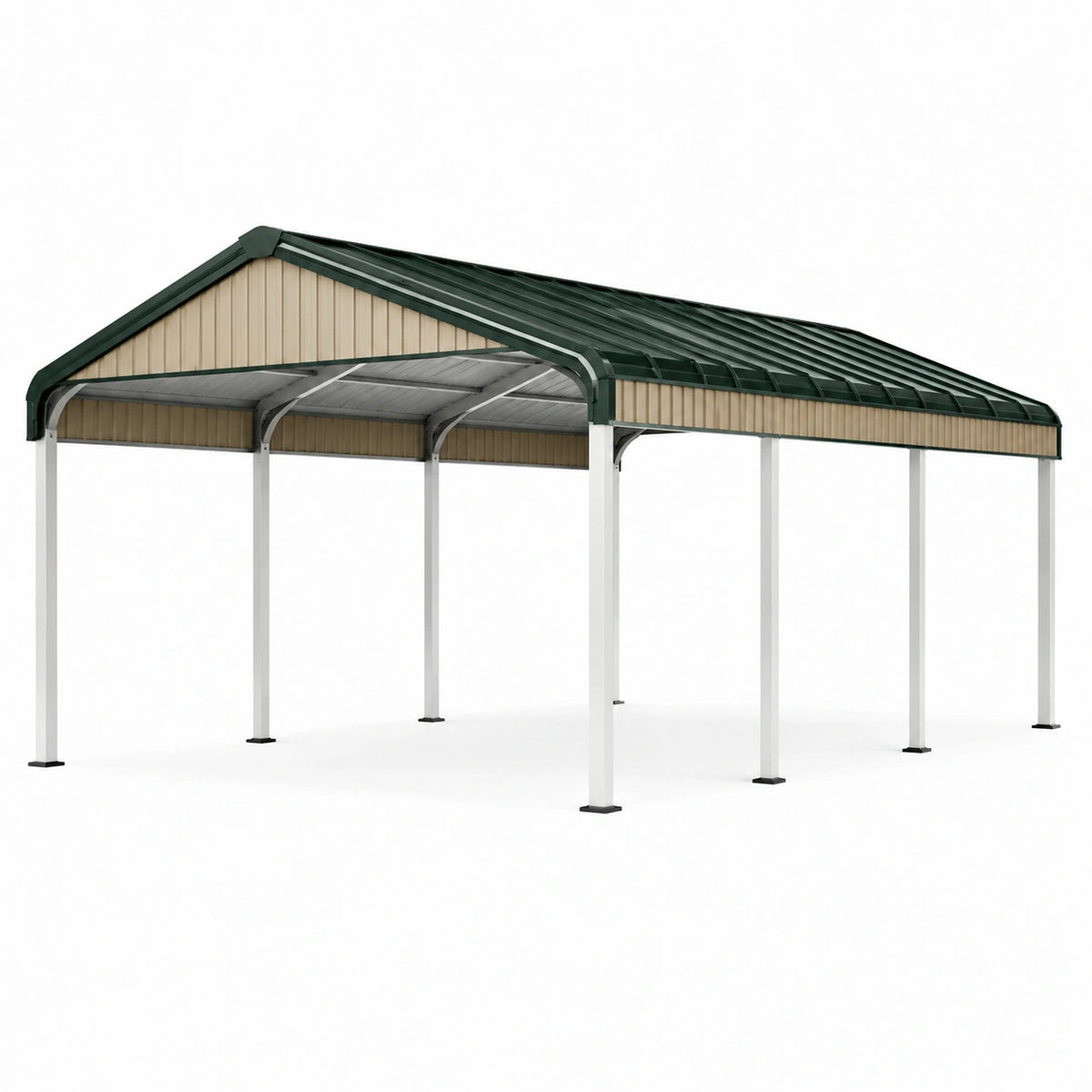 Stahl-Gartenpavillon 600 × 300 × 270 cm mit Satteldach in Grün, Beige und Weiß
