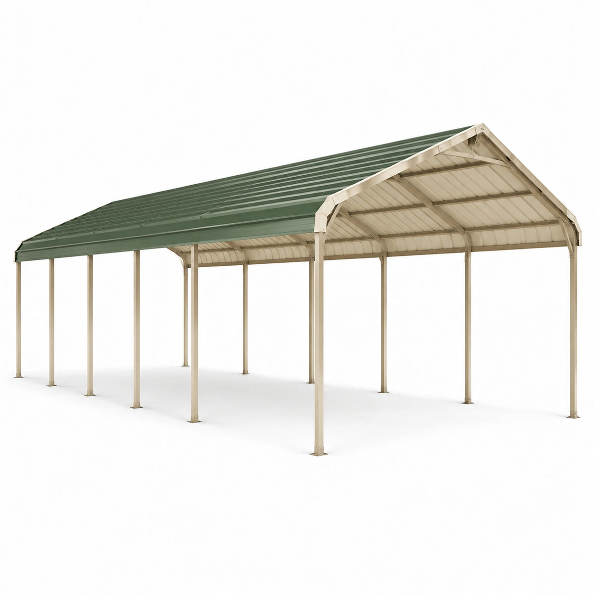 Metall-Carport 600 × 300 × 270 cm mit Satteldach in Grün/Beige