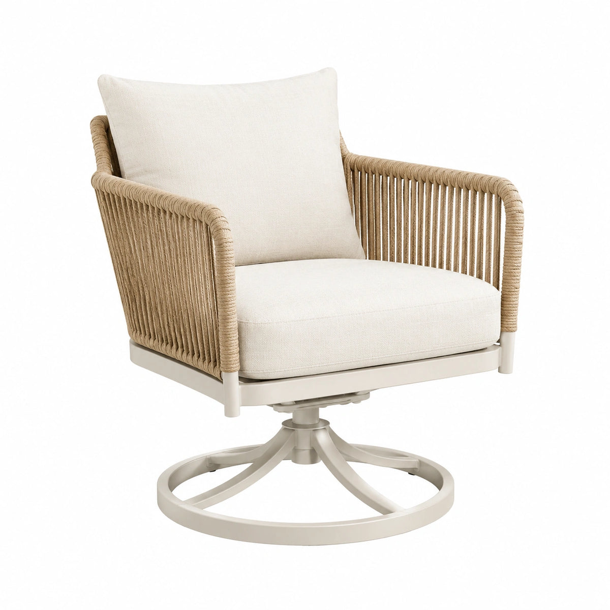 Drehbarer Sessel 78 × 75 × 86 cm in Creme/Natur mit Seilgeflecht