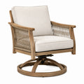 Drehbarer Holzsessel mit Seilgeflecht und Polsterung, 82 × 80 × 92 cm, Natur/Beige