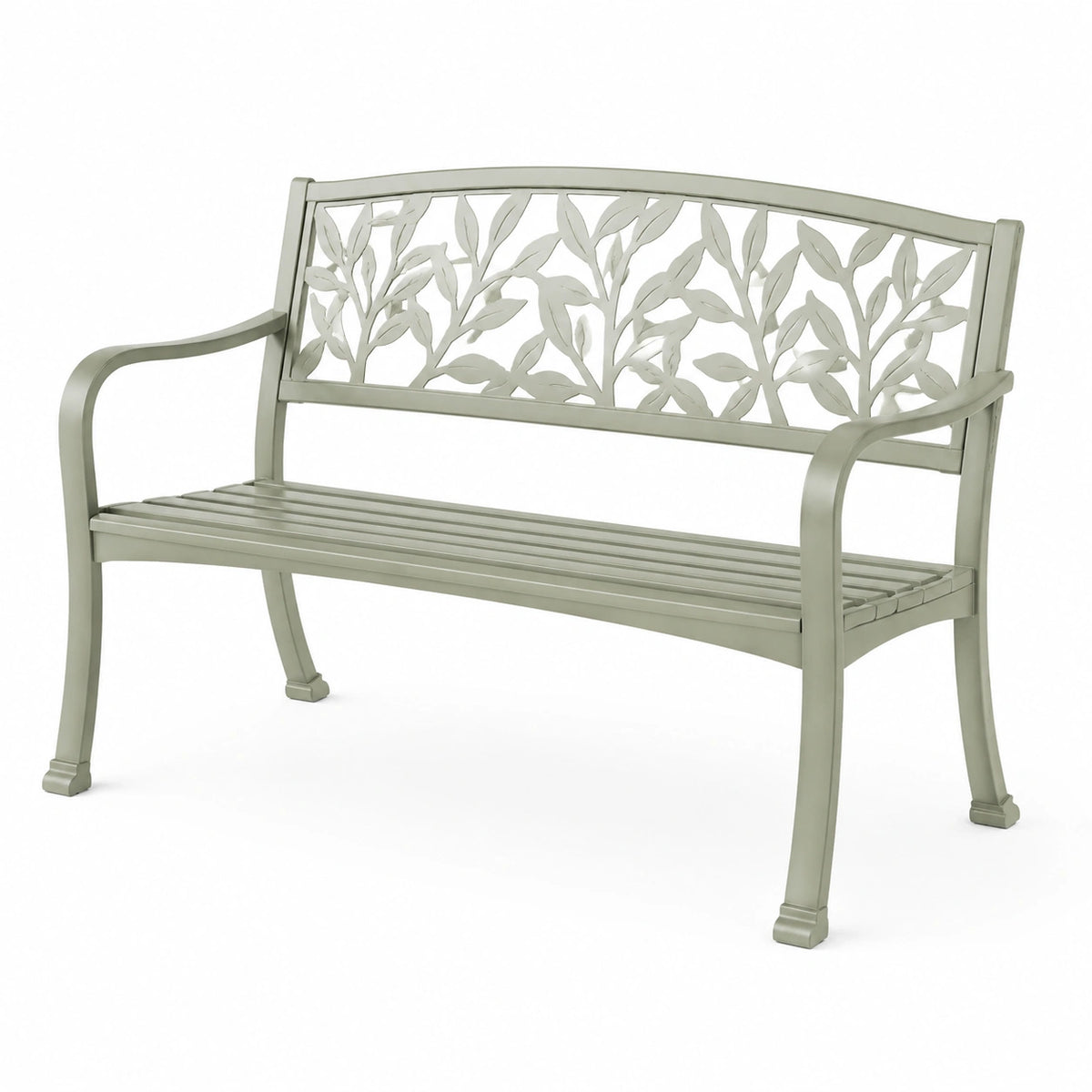 Metall-Gartenbank Hellgrau mit Blattmuster, 122 × 61 × 91 cm