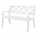 Weiße Metall-Gartenbank 100 × 50 × 85 cm mit ornamentaler Rückenlehne