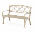 Metall-Gartenbank Beige, 122 × 61 × 89 cm, mit Armlehnen und floralem Kreismuster