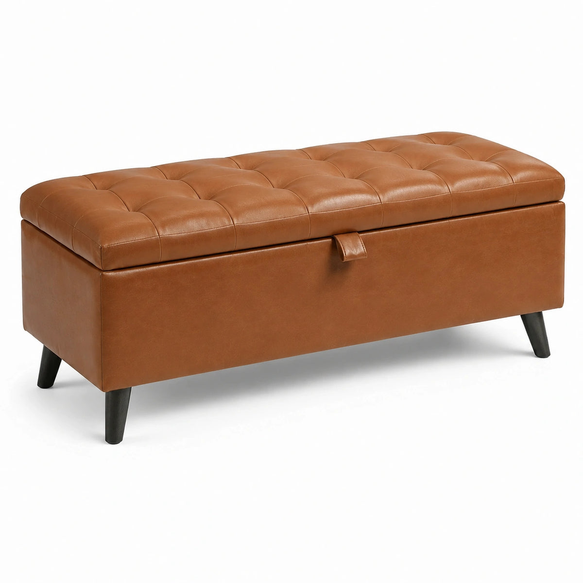 Gepolsterte Sitzbank mit Stauraum, 120 × 45 × 45 cm, Cognacbraun/Schwarz