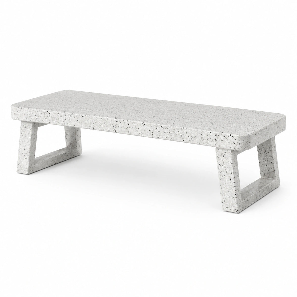Betonbank in Weiß-Schwarz, Terrazzo-Optik, 160 × 45 × 45 cm