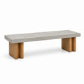 Moderne Sitzbank aus Beton und Holz, Grau/Braun, 180 × 40 × 45 cm