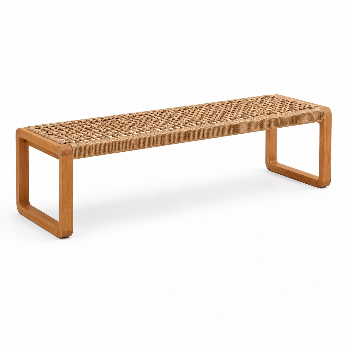 Holz-Sitzbank mit Naturfaser-Geflecht, Natur/Hellbraun, 150 × 40 × 45 cm