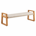 Sitzbank aus Naturholz mit cremefarbener Kordelflechtung, 120 × 40 × 45 cm