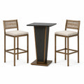 3-teiliges Bartisch-Set mit 2 Barhockern, Tisch 100 × 100 × 105 cm, Hocker 45 × 48 × 105 cm, Braun/Schwarz/Beige