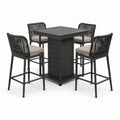 5-teiliges Barset für den Außenbereich in Schwarz/Grau mit 110×110×105 cm Tisch und 4 Barstühlen