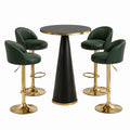 5-teiliges Bartisch-Set mit 4 höhenverstellbaren Barhockern, Tisch 100 × 100 cm, Grün/Schwarz/Gold