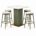 5-teiliges Bartisch-Set mit 4 Barhockern, 120 × 120 × 105 cm, Grün/Weiß/Gold/Beige