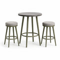 3-teiliges Bartisch-Set, runder Tisch Ø 80 x 100 cm mit 2 Barhockern Ø 36 x 76 cm, Olivgrün/Grau/Dunkelgrau